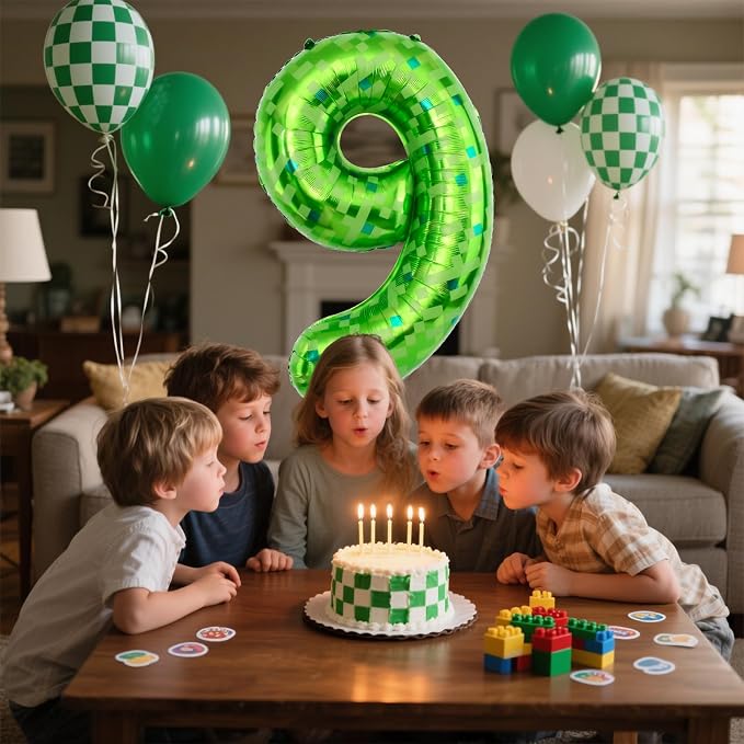 40 Inch Giant Green Pixel Miner Theme Number Balloons 40 Inch Foil Party - Image 7