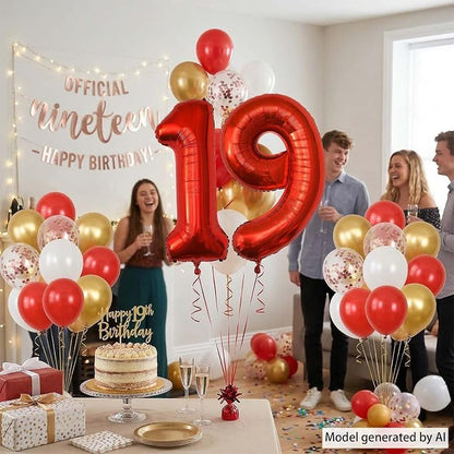 Red Number 19 Balloon 40 Inch, Foil Numeral - Image 3
