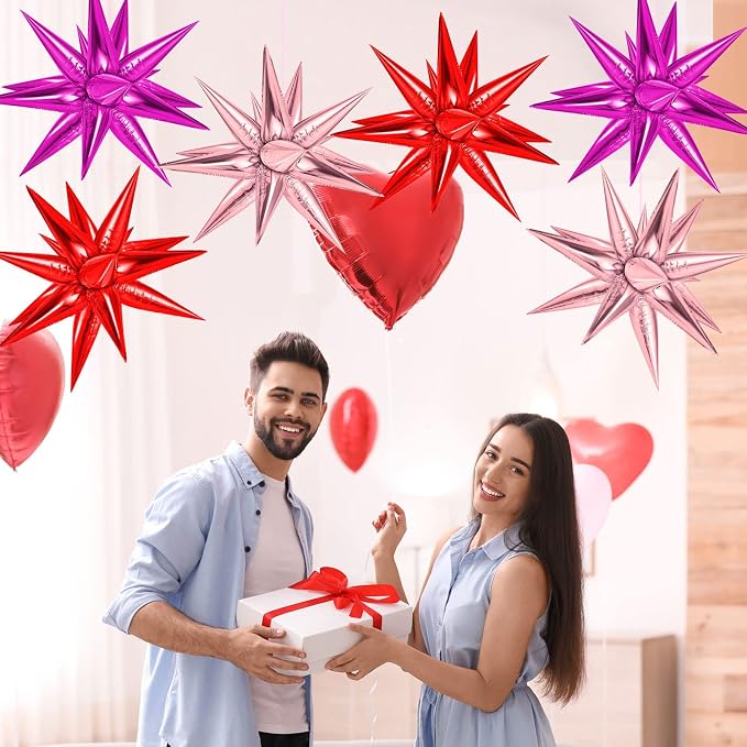 72 Pcs Pink Red Rose Gold Star Balloons, Big 26 Inch Explosion Foil Cone - Image 3