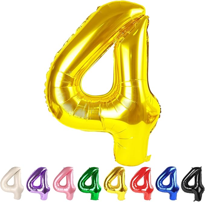 4 Balloon Numbers Party Decorations, 40In Gold Balloons by Mluchee