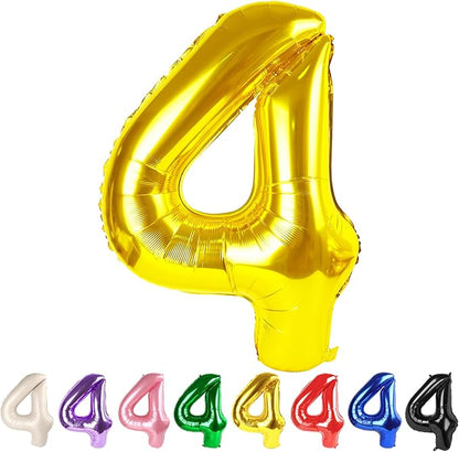 4 Balloon Numbers Party Decorations, 40In Gold Balloons by Mluchee