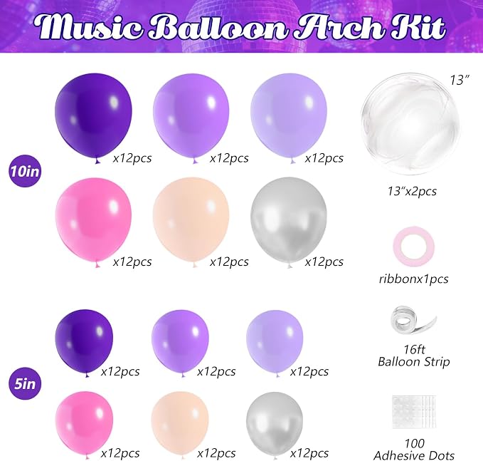 JOGAMS 171Pcs Kpop Balloons Arch Kit, Idol Stage Style Pink Purple Silver Disco - Image 2