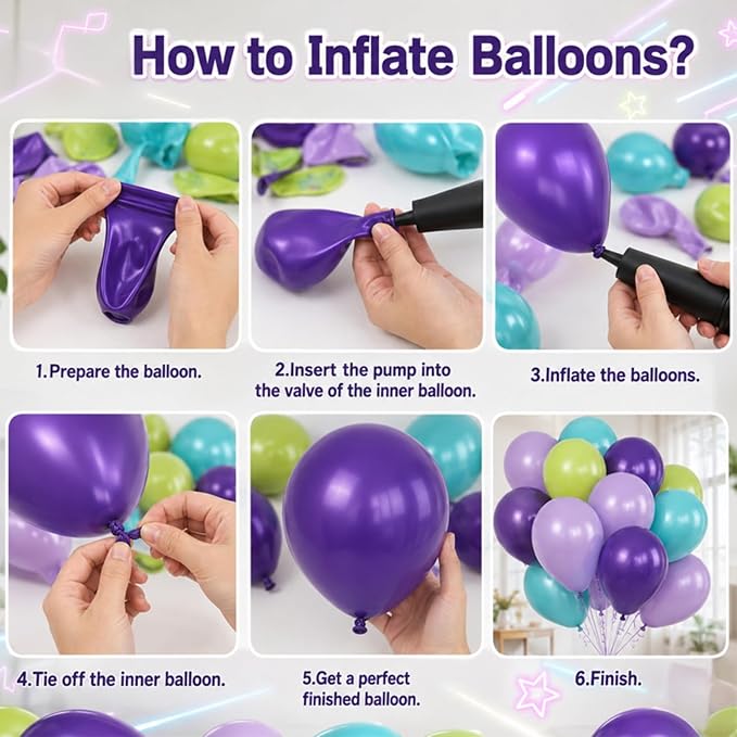 Paready Purple Green Balloons Set, 12 Inch Fruit Green Metallic Light Purple - Image 7