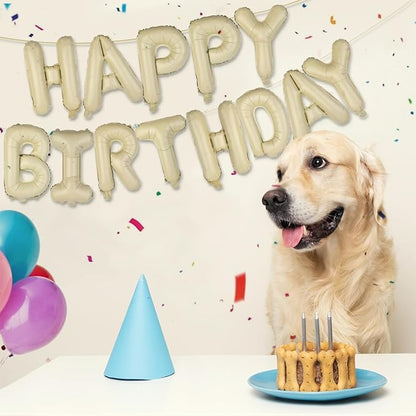 Beige Happy Birthday Balloons Banner 16 Inch Mylar Foil Letters - Image 4