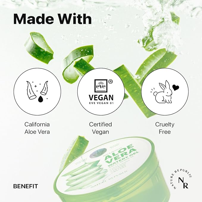 Nature Republic MILD & MOISTURE ALOE VERA WATERY GEL (2 PCS) Quick Hydration & fast absorbing non-sticky texture, Aftersun & Aftershave, Moisturizing Face Skin & Hair,korean skin care All Skin Types