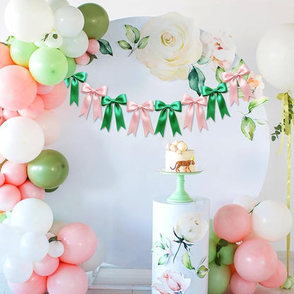 1 String of 8PCS Pink&Green Bow Garland Banner Wicked Party Decoration - Image 5
