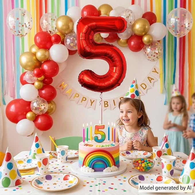 Red Number 5 Balloon 40 Inch, Foil Numeral - Image 2