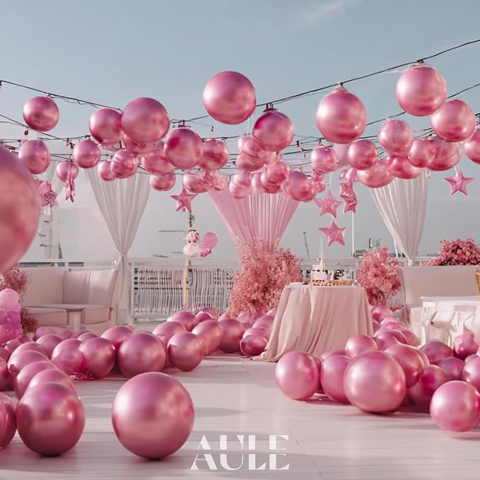 AULE 50Pcs Metallic 12 Inch Pink Chrome Helium Shiny Thicken Balloon | Party - Image 3
