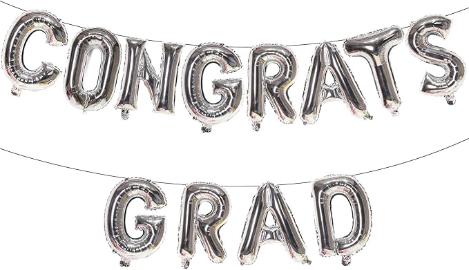 16 Inch Silver Congrats Grad Banner Balloons, Graduation Decorations 2026 by KALOR