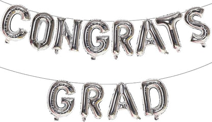 16 Inch Silver Congrats Grad Banner Balloons, Graduation Decorations 2026 by KALOR