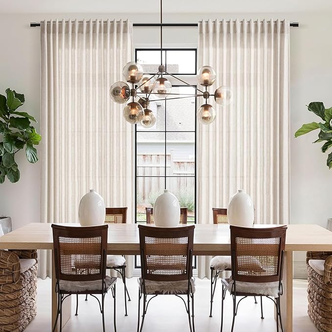 102 Inch Linen Curtains for Living Room Beige Privacy Semi Sheer Curtains Back - Image 7