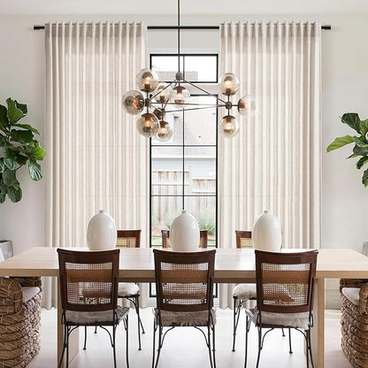 102 Inch Linen Curtains for Living Room Beige Privacy Semi Sheer Curtains Back - Image 7