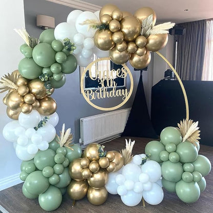 137PCS Sage Green Balloon Garland Arch Kit White Gold Confetti Balloons Retro - Image 7