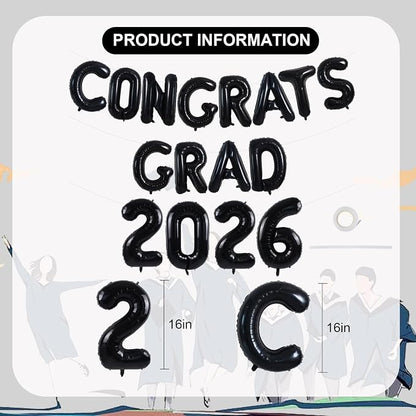 TONIFUL Graduation Balloons 16 Inch Black Congrats Grad Balloons 16 Inch Black - Image 2