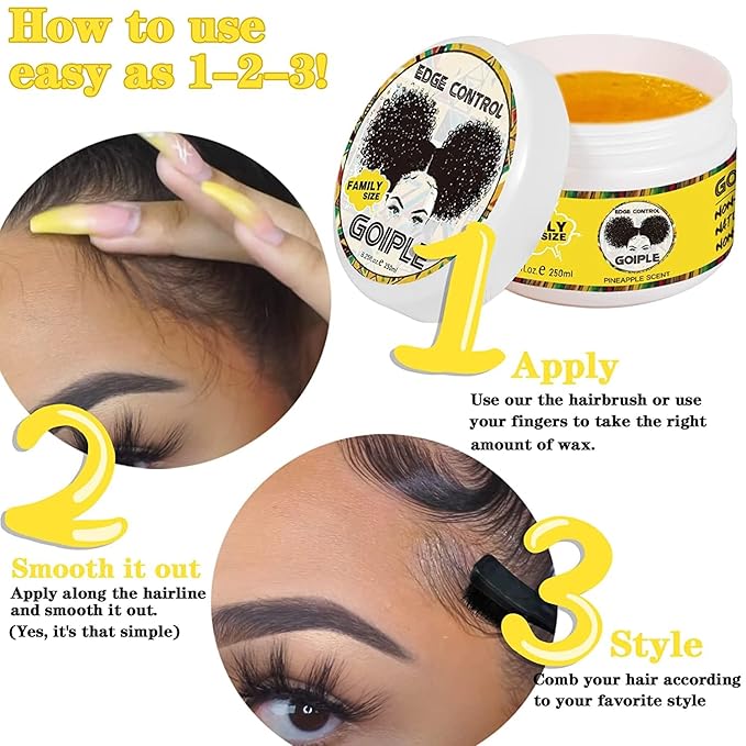 8.25 OZ Edge Control Wax for Women, Non-greasy Edge Smoother for Back Hair Extreme Hold Pack, Water-based Gel for All Hair Types, No Flaking, Extra Hold (Pineapple)