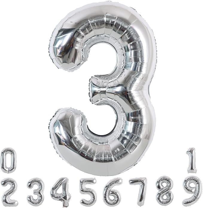 TONIFUL 40 Inch Silver Number 3 Balloon Large Foil 3rd Birthday Decorations | by TONIFUL