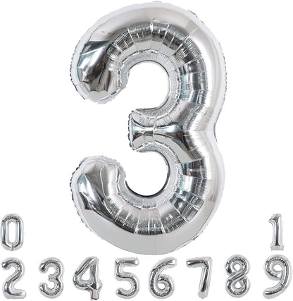 TONIFUL 40 Inch Silver Number 3 Balloon Large Foil 3rd Birthday Decorations | by TONIFUL