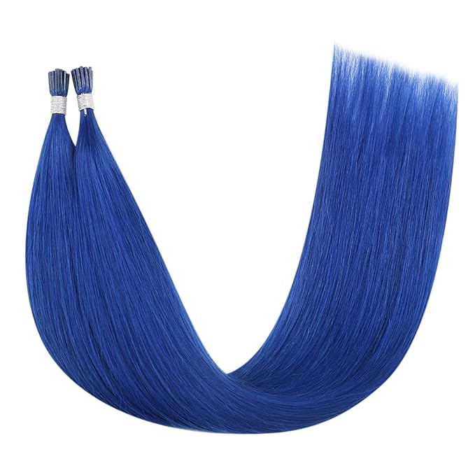 YoungSee Itip Human Hair Extensions Blue I Tip Hair Extensions Human Hair Blue 22 Inch Invisible Itips Hair Extension Natural Colorful Soft and Silky for Cosplay 25s 25g