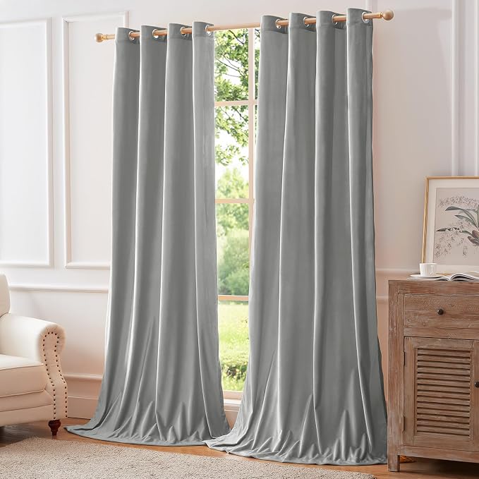 BULBUL Velvet Light Blue Blackout Curtains 90 inch Long - Image 6