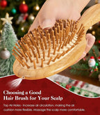 Bamboo Hair Brush for Christmas, Natural Bamboo Bristles Detangling Wooden Paddle Hairbrush for Massaging Scalp, for Women Men and Kids, for All Hair Types, with Ergonomic handle