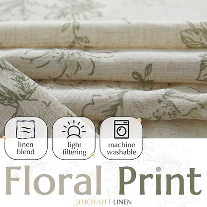 jinchan Floral Linen Curtains Lined 108 Inch Farmhouse Back Tab 2 Panels | - Image 2