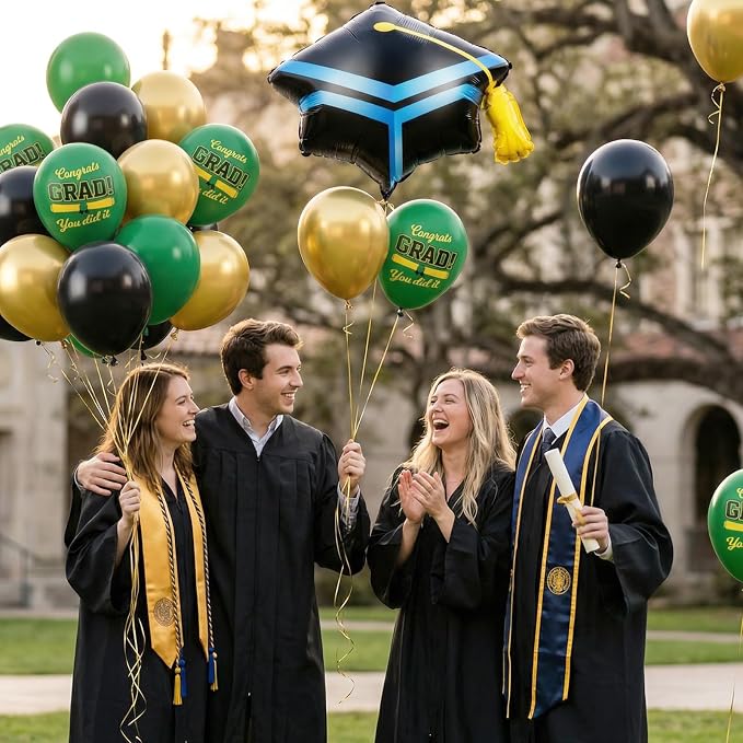Green Black Graduation Balloons, Dark Green Gold Black Balloons - Image 9