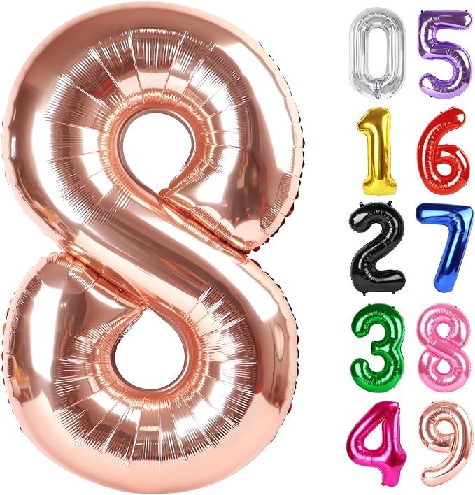 Rose Gold Number 8 Balloon 40 Inch, 8th Birthday Decorations Men Women | Foil by IWERP