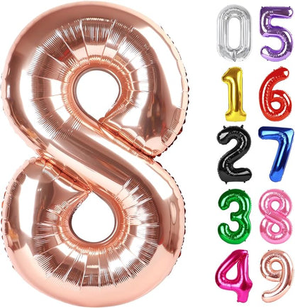 Rose Gold Number 8 Balloon 40 Inch, 8th Birthday Decorations Men Women | Foil by IWERP