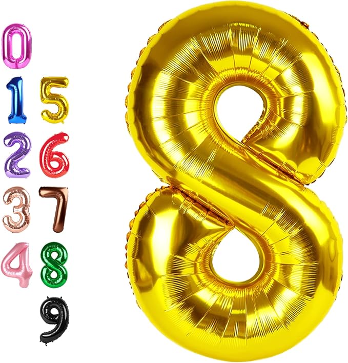 Number Balloons 8 Balloon 40 inch Gold by Enyeopd