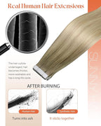 Sunny Hair Tape in Hair Extensions Real Human Hair Invisible Remy Hair Extensions Tape ins for Women Ash Blonde Root to Platinum Blonde Balayage 14 inch 20Pcs 50G