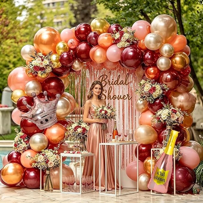 Burgundy Pink Balloon Arch Double Stuffed Dark Red Pink Gold Pearl Balloons - Image 7