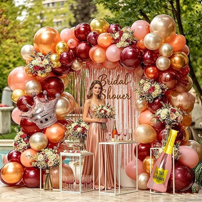 Burgundy Pink Balloon Arch Double Stuffed Dark Red Pink Gold Pearl Balloons - Image 7