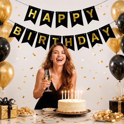 Black Happy Birthday Banner Sign - Image 5