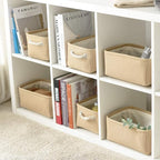 TheWarmHome Storage Basket for Organizing - Small 6 Pack 11.8x7.8x5.2 inch Fabric Storage Cubes with Cotton Rope Handle, Collapsible Storage Bins Baby Storage Toy Nursery (Beige)
