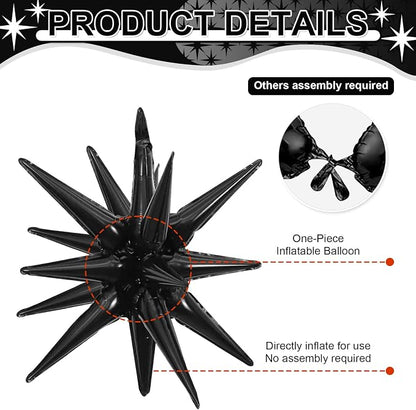 9Pcs Black Star Balloons, Large Explosion Star Foil Balloons, Metallic Black - Image 3