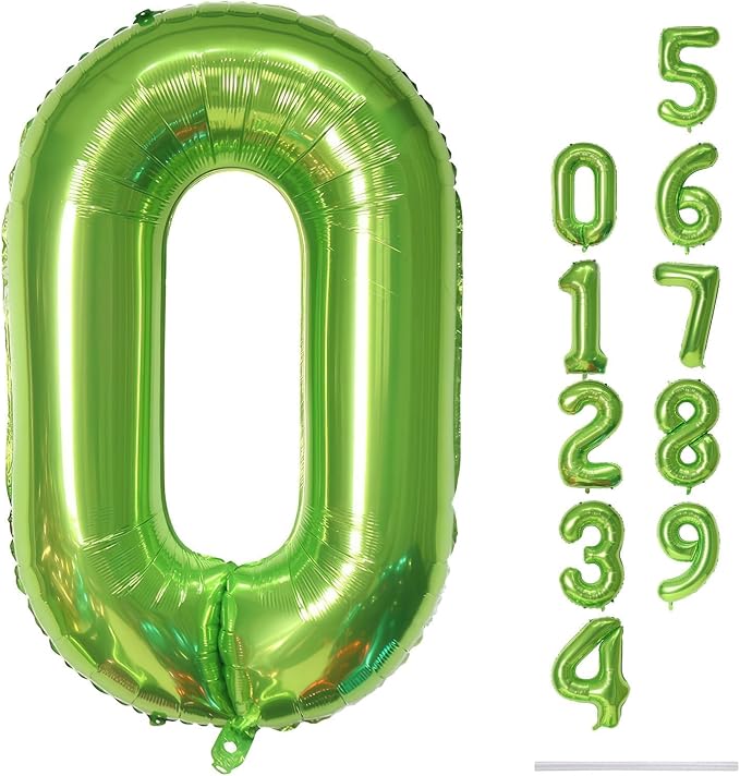40 Inch Green Large Number Balloons Set 0-9, Self Inflate Foil Number 0 Helium by Lingqiang