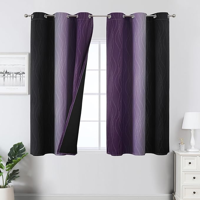 Black and Purple Blackout Curtains 54 Inch Length, Full Light Blocking Gradient by ESTELARTEXTILER