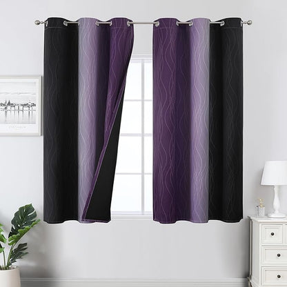 Black and Purple Blackout Curtains 54 Inch Length, Full Light Blocking Gradient by ESTELARTEXTILER