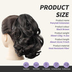 Black Ponytail Extension,9" Short Curly Wavy Claw Clip Pony tails Hair Extensions Natural Soft Synthetic Hairpiece for Women - Black Brown