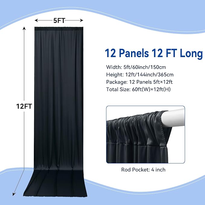 60ftx12ft Wrinkle Free Black Backdrop Curtain - Image 4