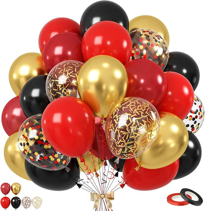 Red Black Gold Balloons, 12 Inch Metallic Gold Confetti Latex Balloon Helium by BIAPIAN