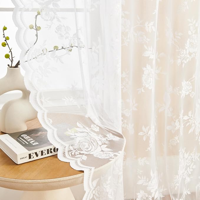 White Lace Curtains 84 Inches Long by SEEKRIGHTHomeDecor