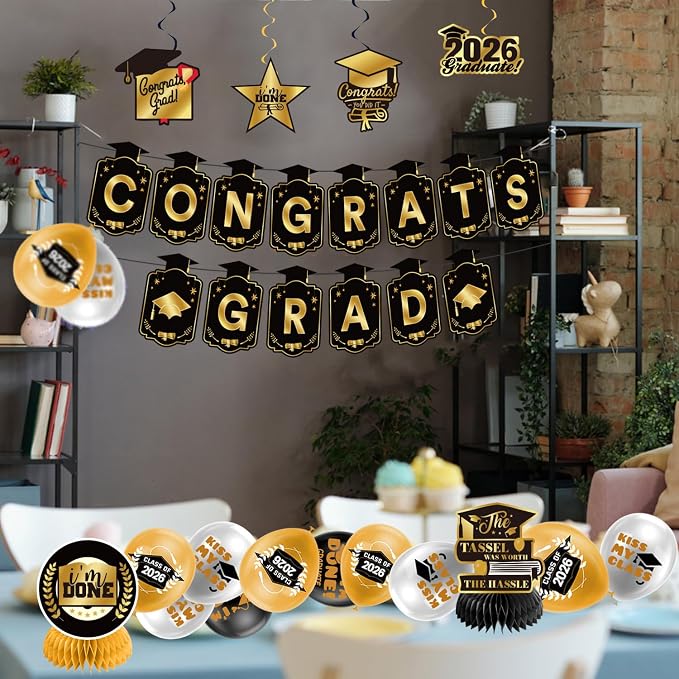 Graduation Decorations 2026 Gold Themed Set - Image 5