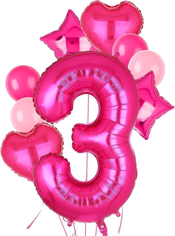 40 Inch Number Balloons Hot Pink 3 Cowgirl Pink 3rd Birthday Decor 9 Pcs | by GGDE