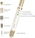 GLAMUP® 6 in 1 Hot Air Styler, Upgraded Long Barrel, Round Brush, Powerful High Speed Dryer, Tight Grip, Curling Volumizing Gift Set with Travel Bag