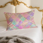 1 Pack Satin Pillowcase for Hair and Skin Vintage Colorful Moroccan Gold Line Imitation Silk Pillowcase with Hidden Zipper Soft Breathable Pillow Cover Standard Size for Bedroom Sofa 20”x26”