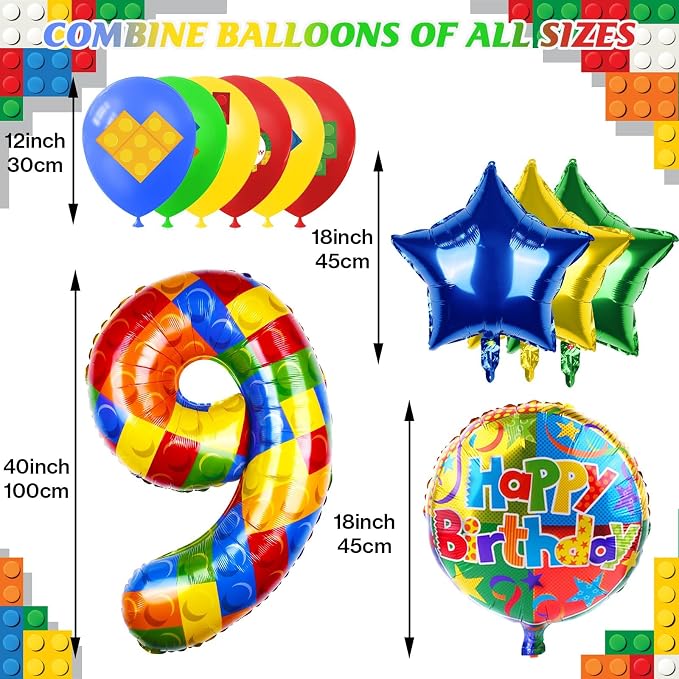 40 Inch Building Block Number Balloon, Colorful Number Block Foil Balloons - Image 2