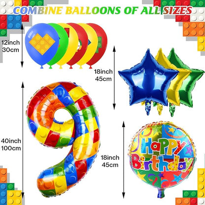 40 Inch Building Block Number Balloon, Colorful Number Block Foil Balloons - Image 2