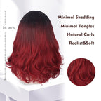 Wig with Bangs for Women | 16 Inch Layered Body Wave Synthetic Wig | Heat Resistant Yaki Fiber Natural Looking Shoulder Length Wigs | Synthetic Wig for Daily Wear - Ombre Black to Burgundy