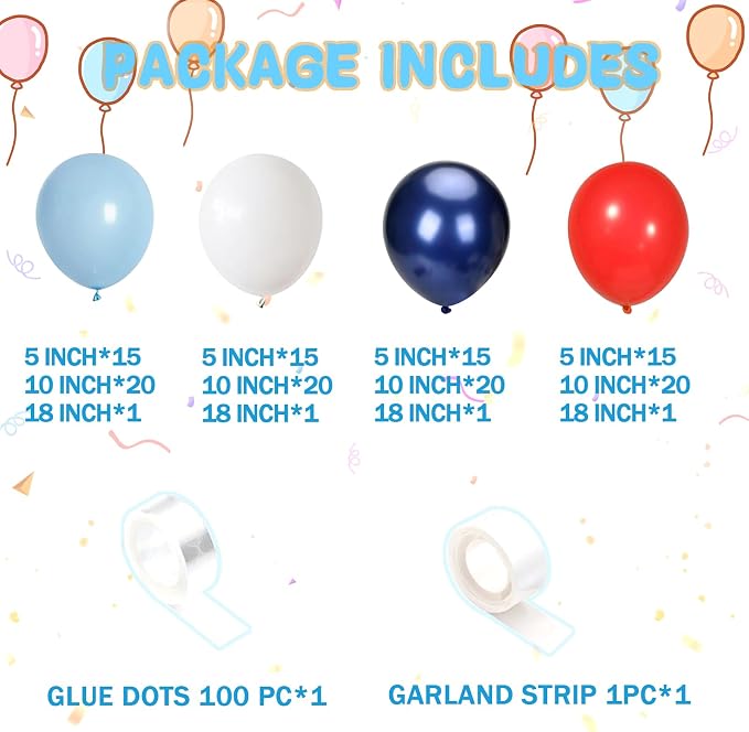 Airplane Balloon Garland Arch Kit 147pcs Navy Blue Red and Blue white Balloons - Image 2